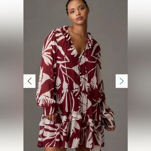 Anthropologie Burgundy Marais Chiffon Mini Dress